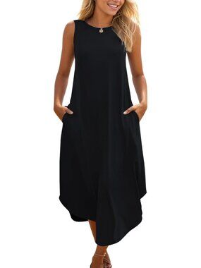 Women's Black Casual Summer Sleeveless Dress Beach Sundress Split Long Dress